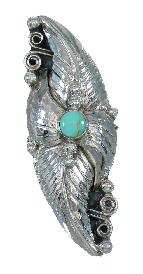 Southwest Turquoise Authentic Sterling Silver Scalloped Leaf Ring Size 7-1/2 YX89534